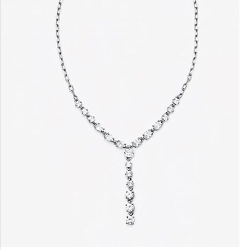 Statement Cubic Zirconia Linear Stone Drop Paperclip Necklace